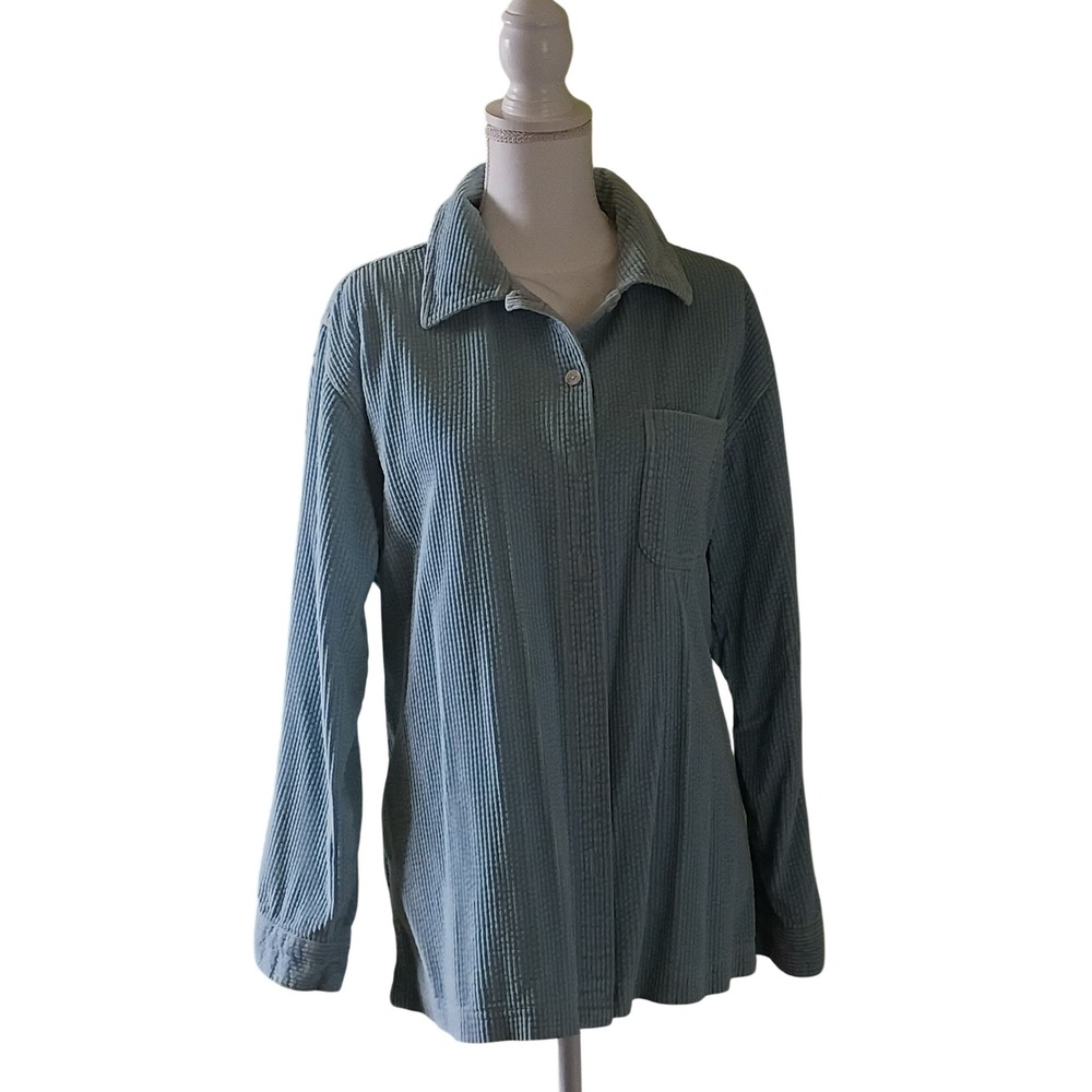 Coastal Preppy Blue Cotton Corduroy Shacket Overshirt Womens L Large